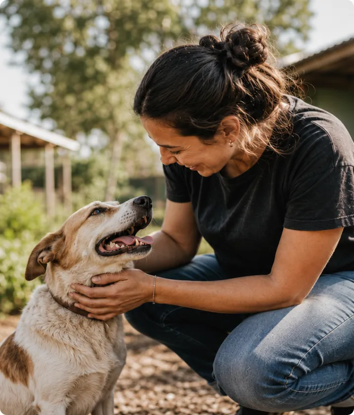 Volunteer caring for a shelter dog