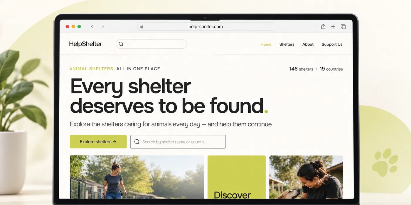 The HelpShelter home page open on a laptop